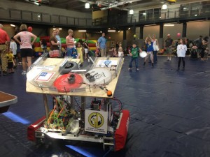 Photo of handmade machine that launches Frisbees. (Credit: Decatur Makers)